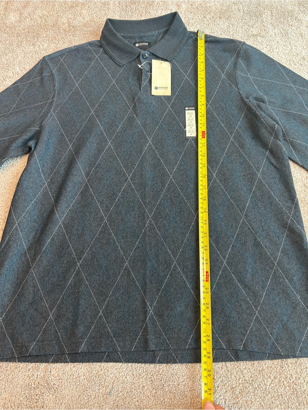 Haggar Men’s Long Sleeve Polo Shirt NWT Large Charcoal Argyle Cotton Blend - Picture 5 of 10